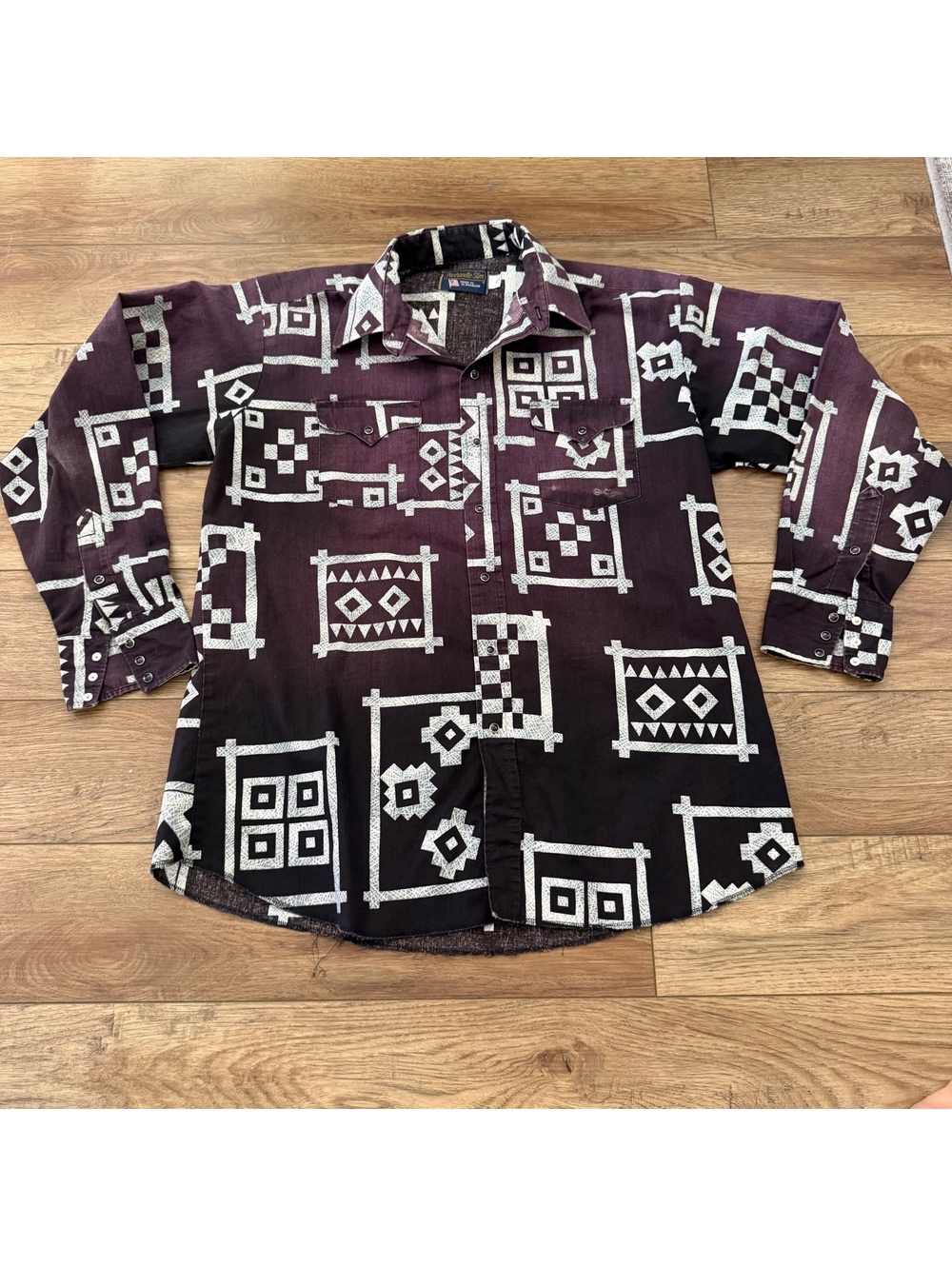Vtg Panhandle Slim Western Shirt Mens XL 17.5 Aztec Geometric Pearl Snap